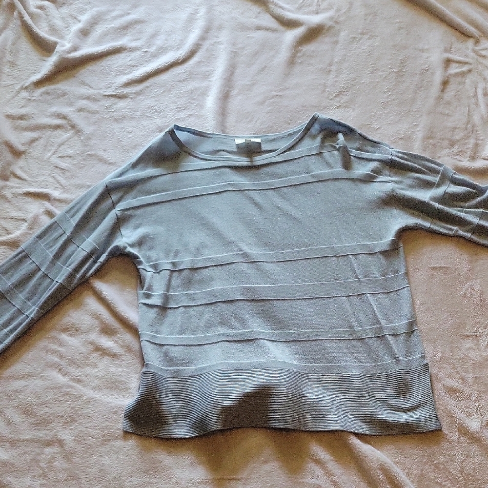 Light Blue Women's Knit Sweater - Casual Striped Texture